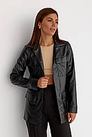 Кожаный женский пиджак черный цвет