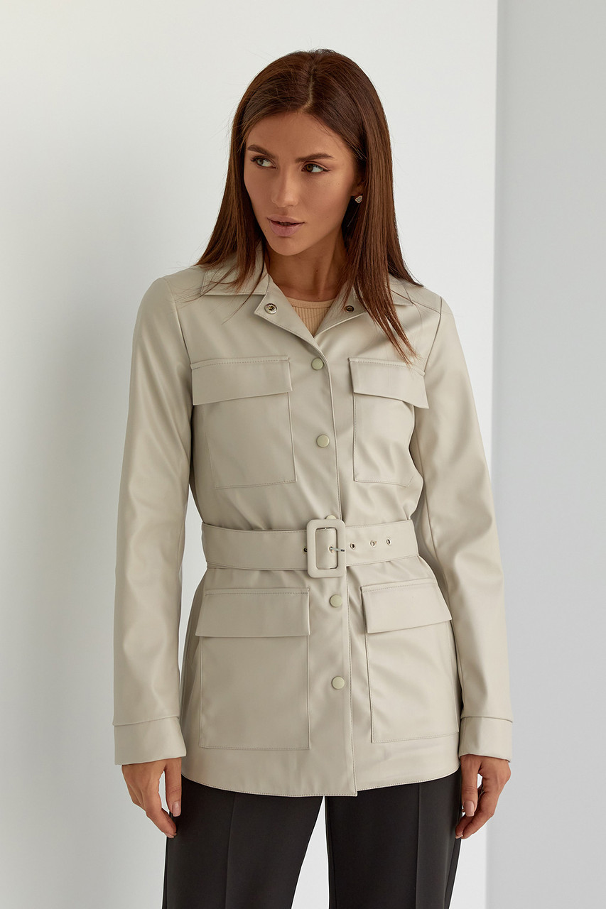 Кожаный женский пиджак серый цвет - фото 1 - id-p1682509018