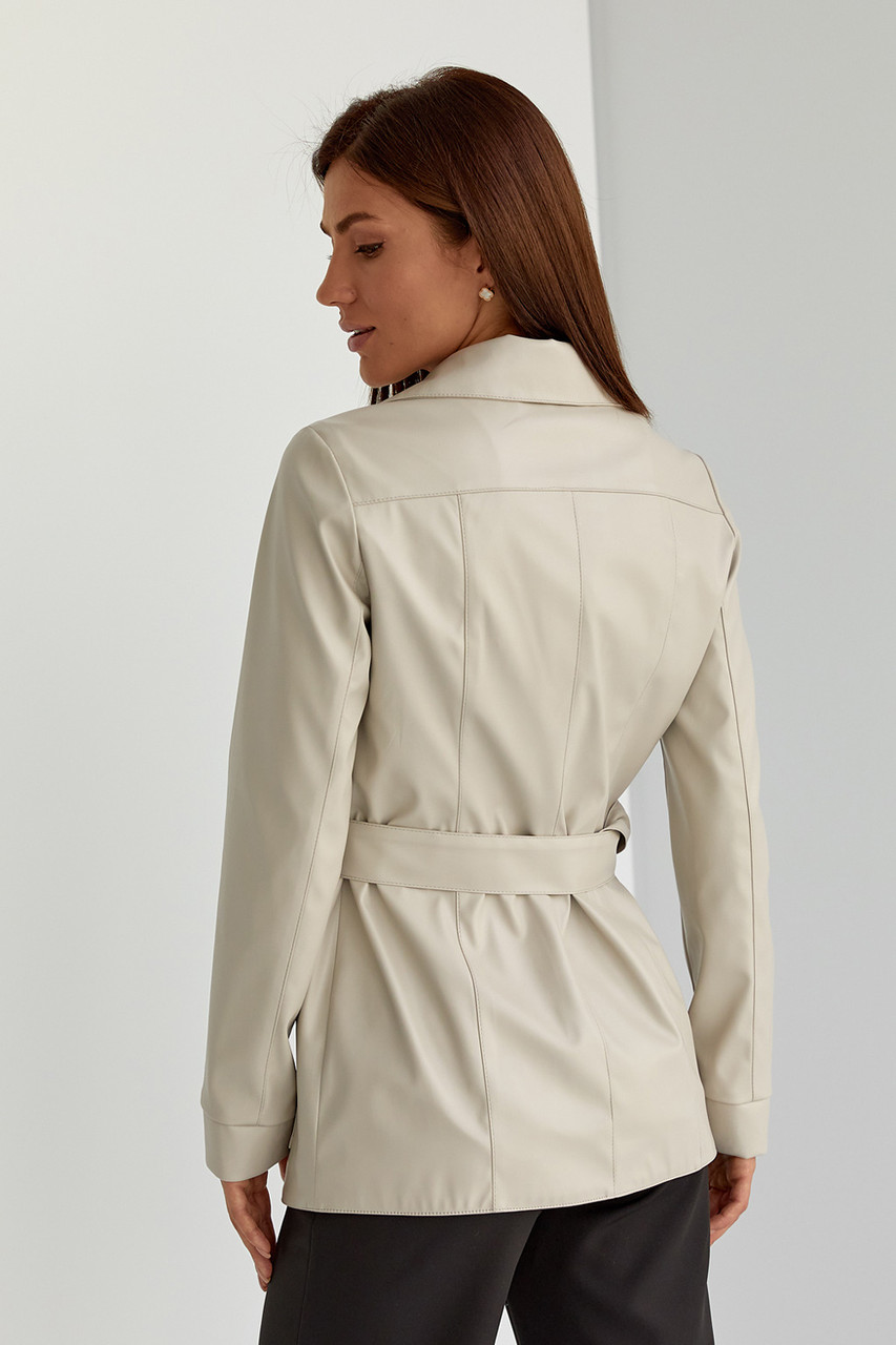 Кожаный женский пиджак серый цвет - фото 2 - id-p1682509018