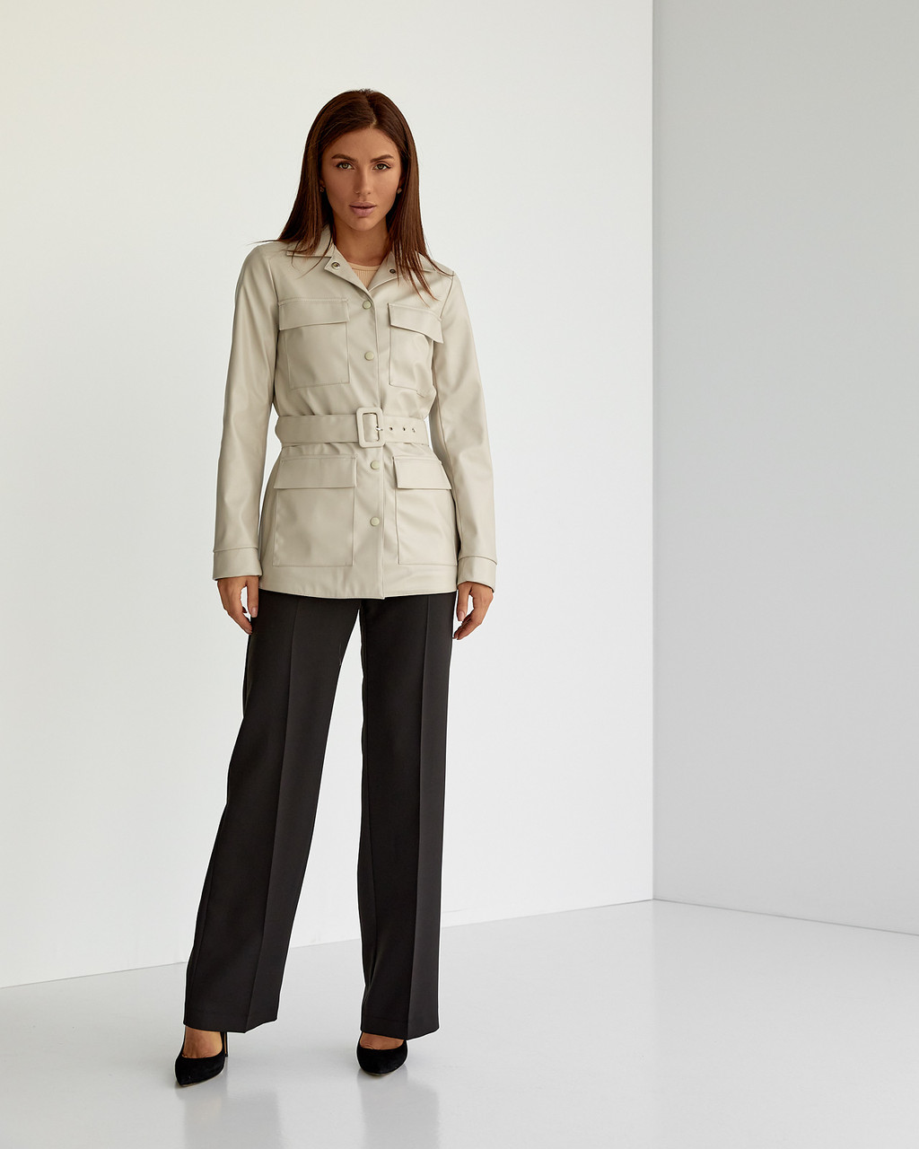 Кожаный женский пиджак серый цвет - фото 5 - id-p1682509018