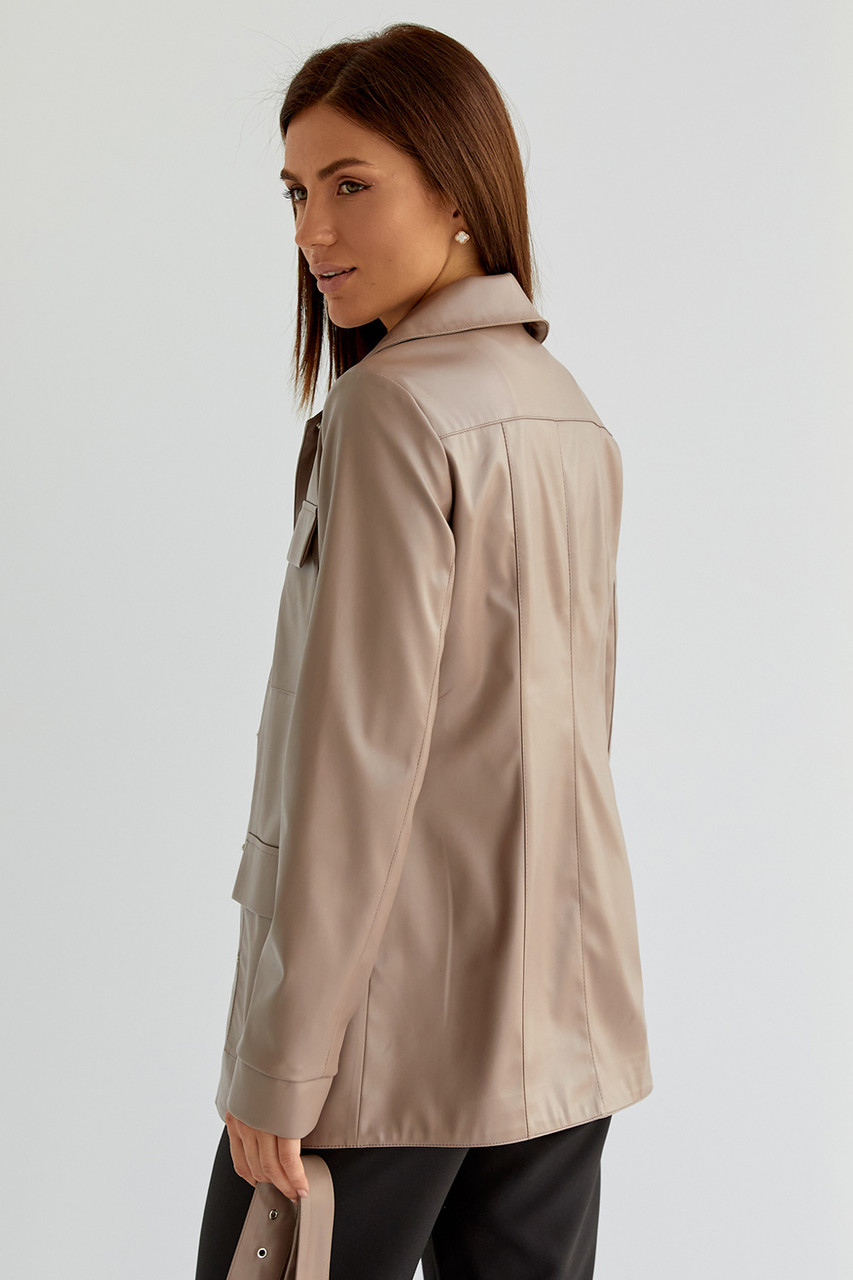 Кожаный женский пиджак капучино цвет - фото 2 - id-p1682509019