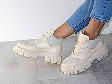 Стильні шкіряні світло бежеві черевики жіночі демісезон 38р