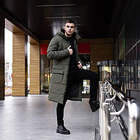 Пальто довге чоловіче "Танк" зимове тепле колір хакі - S, M, L, XL, 2XL, 3XL