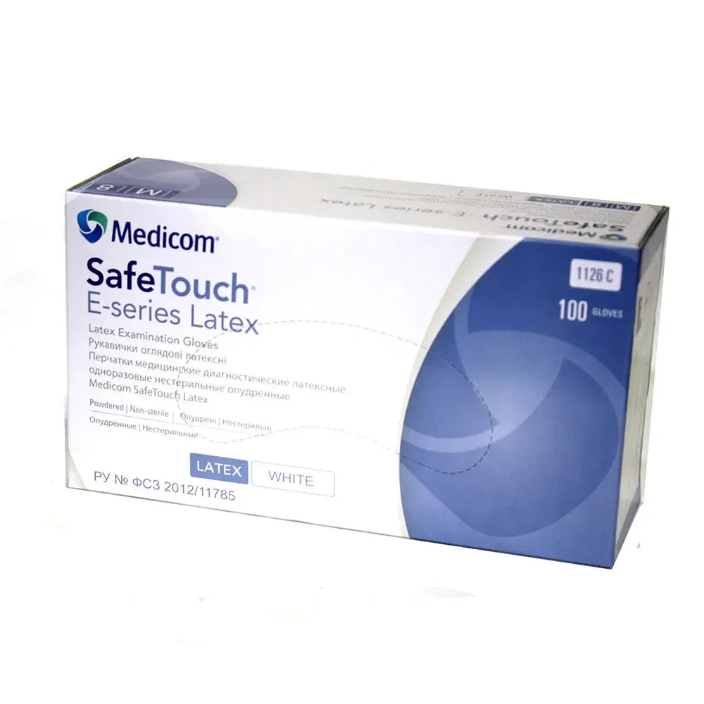 Латексні рукавички MEDICOM E-Series, розмір ХS, опудрені, білі, 100 шт