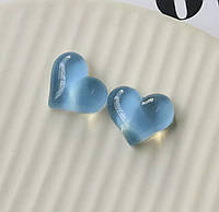 Серьги гвоздики голубые полупрозрачные "Сердце"