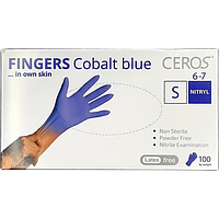 Рукавички нітрилові S нестерильні неприпудрені CEROS® "FINGERS Cobalt Blue"