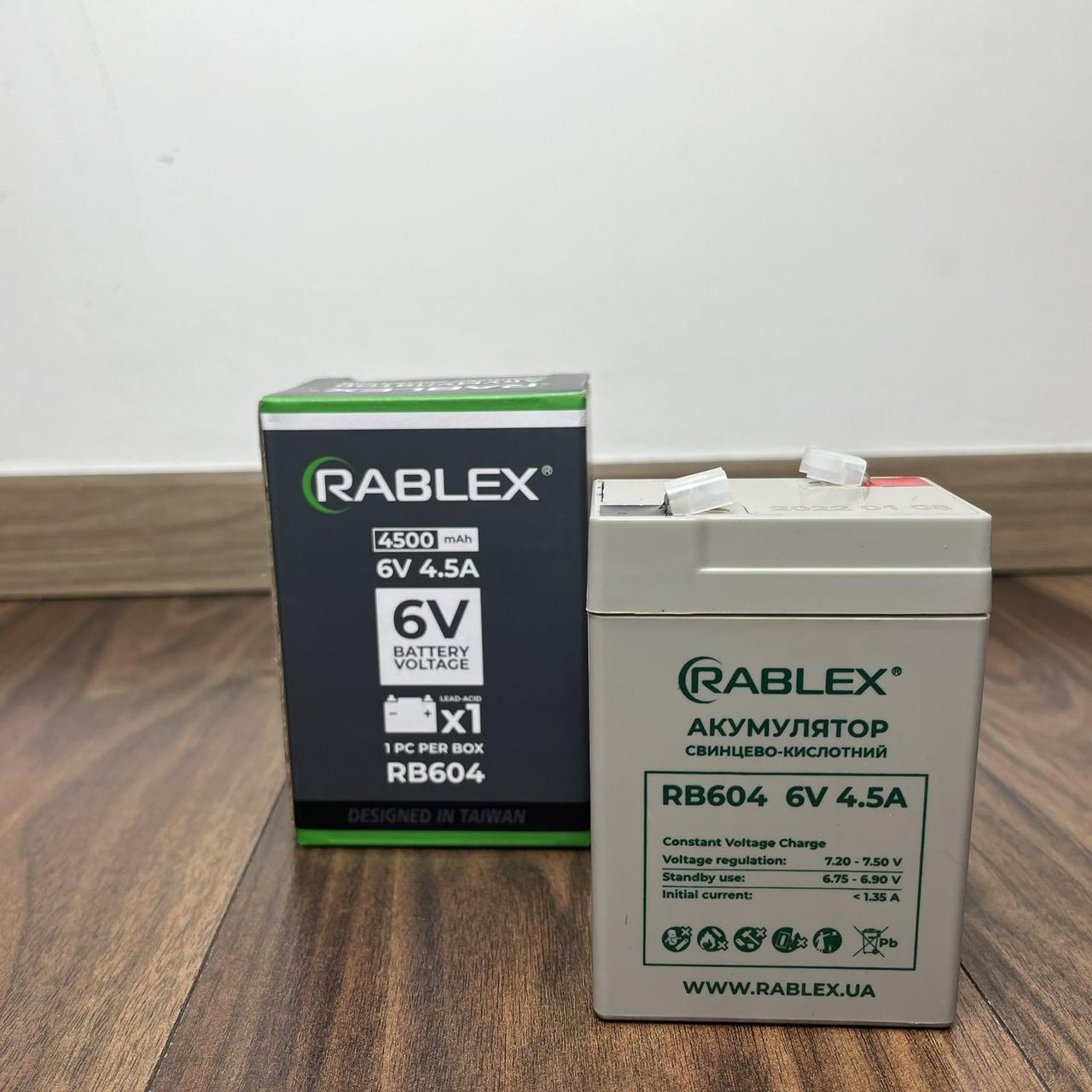 Акумулятор Rablex 6v 4.5ah для ліхтарика та дитячого електромобіля 4500 mah, фото 1