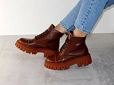 Стильні шкіряні коричневі черевики жіночі демісезон 40р