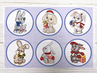 Фетр з принтом "Кролики у кружечках №1" (Корейський жорсткий 1,2 мм)