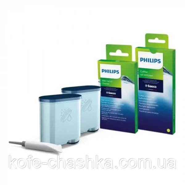 Набір для чищення кавомашини Philips Saeco (Фільтр Philips CA6903/10 2шт, таблетки від масел, мастило, порошок)