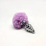 Металева анальна пробка Крихітний хвостик Alive Fluffly Twist Plug M Purple, фото 3