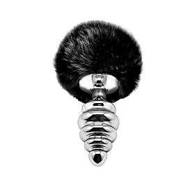 Металевий анальний корок чорний хвостик Alive Fluffly Twist Plug L Black 4 см