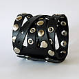 Широкий браслет-манжета із натуральної шкіри ручної роботи застібається на кнопки "Байкер", фото 3