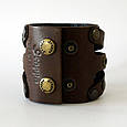 Широкий браслет-манжета із натуральної шкіри ручної роботи застібається на кнопки "Байкер", фото 5
