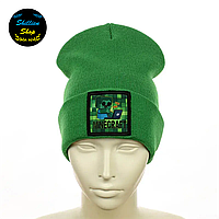 Детская демисезонная шапка - Майнкрафт / Minecraft с патчем - Зеленый