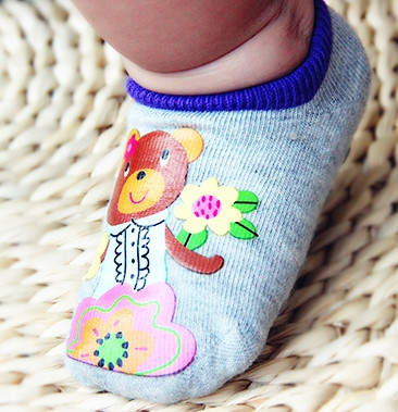 Шкарпетки - сліди антиковзні Dear Baby Сірі з ведмедиком