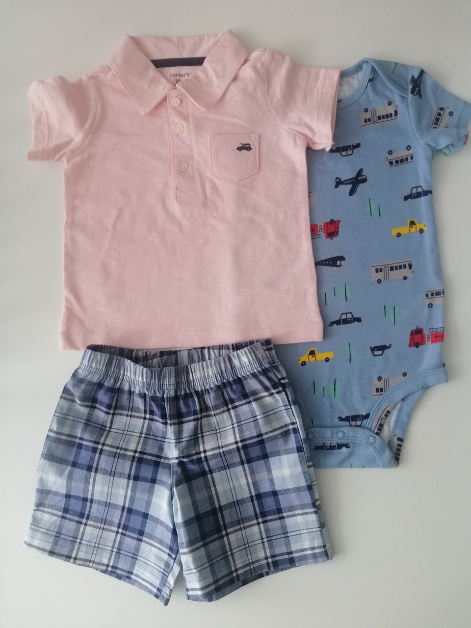 Літній комплект трійка Carters боді шорти та футболка для хлопчика, фото 1