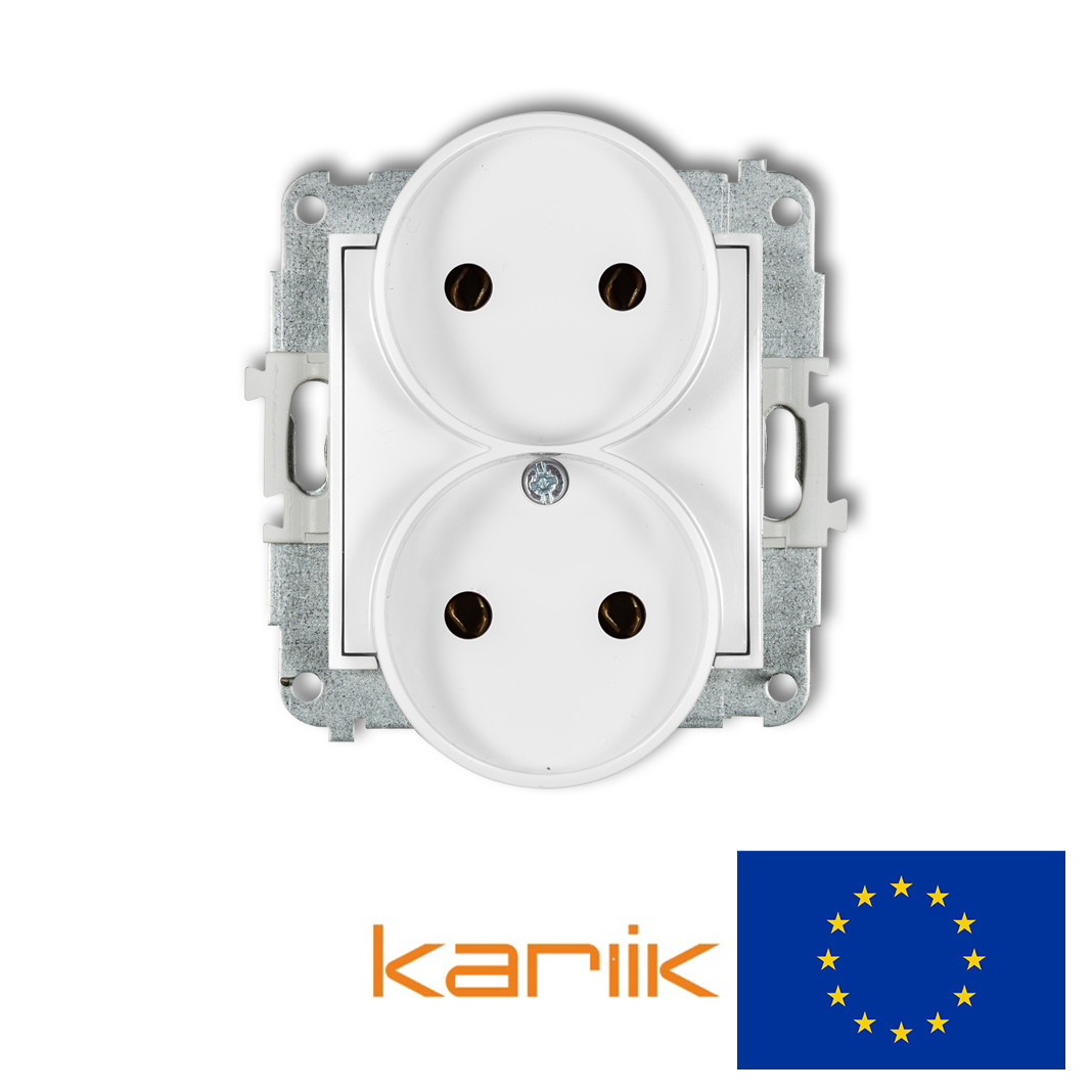 Розетка 2-а Karlik MINI MGPR-2 біла внутрішня 16А 250В без заземлення (механізм без рамки)