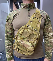 Тактична сумка на груди на блискітці через плече Yakeda, Койот-мультикам, підсумок тактичний з ременем AIRO