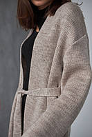 Женский светло-серый вязаный длинный теплый кардиган-пальто премиум качества