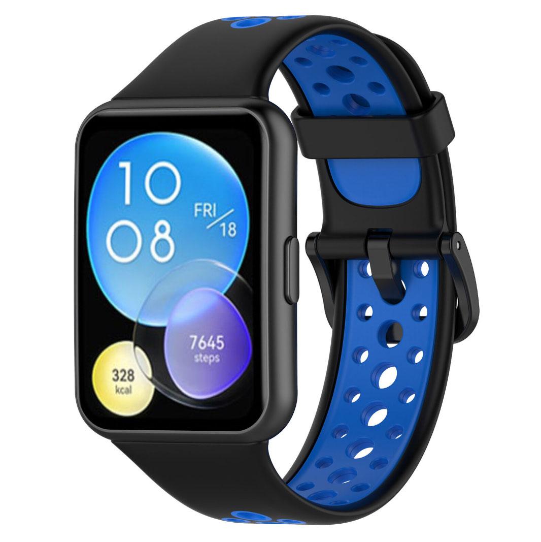 Силіконовий ремінець Primolux Perfor Classic для смарт-годинника Huawei Watch Fit 2- Black&Blue, фото 1