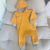 Ромпер дитячий теплий "Діно" з капюшоном, гірчичний, 70-74, 80-86, 104 розміри