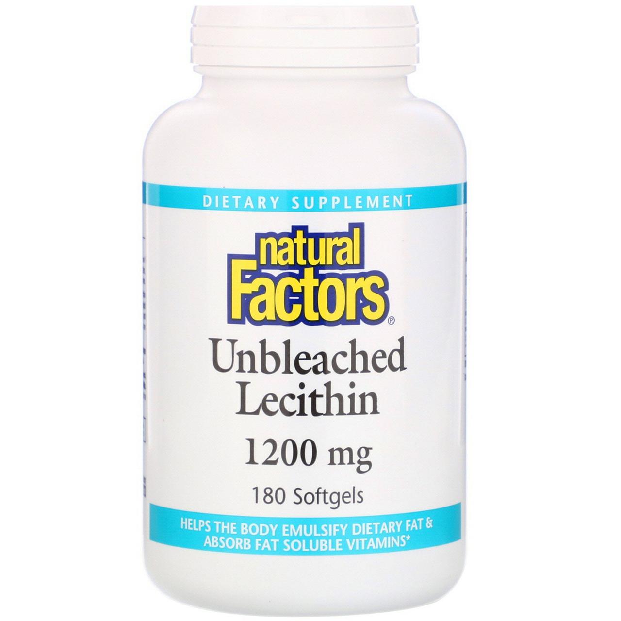 Лецитин, Unbleached Lecithin, Natural Factors, 1200 мг, 180 капсул BX336