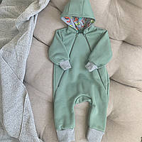 Ромпер детский теплый "Дино" с капюшоном, мятный, 104 размер