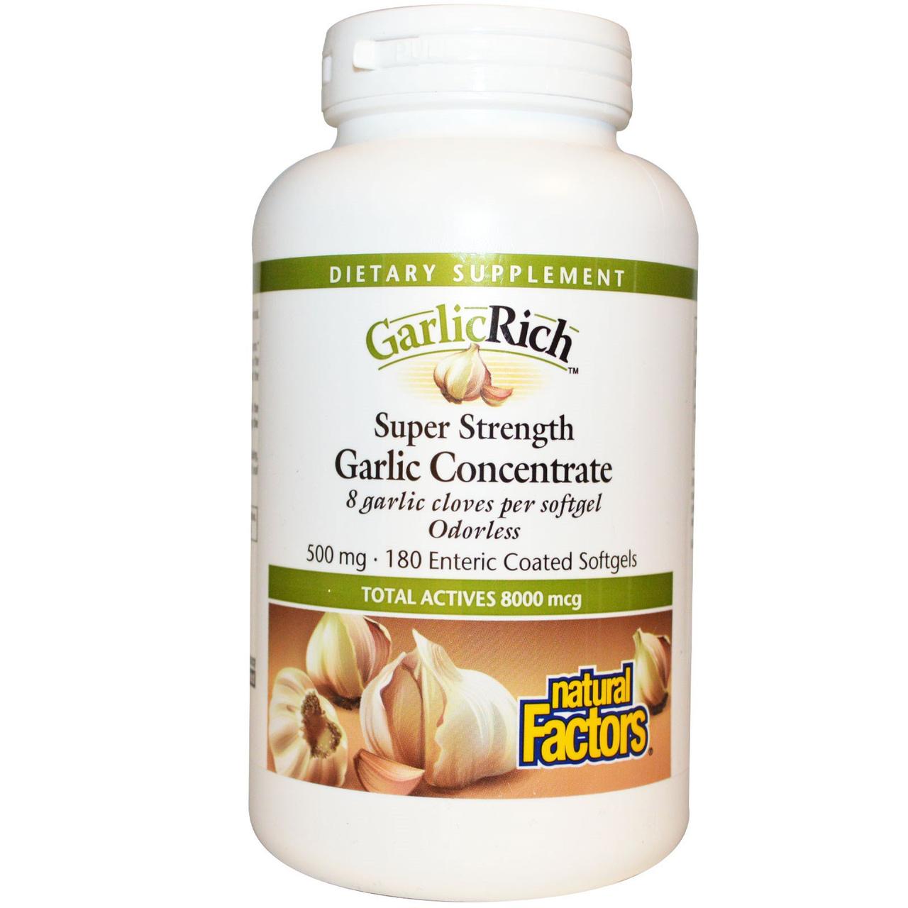 Часник, Garlic Concentrate, Natural Factors, 500 мг, 180 капсул BX347