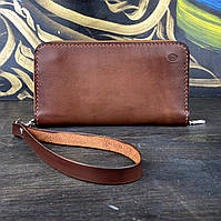 Шкіряний гаманець ручної роботи коньячного кольору TsarArt з ручним швом