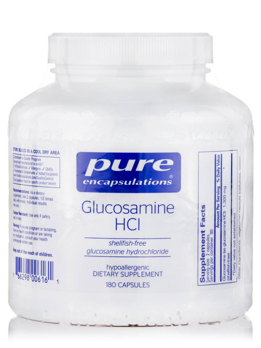 Глюкозамін HCl (без молюсків), Glucosamine HCl (Shellfish-Free), Pure Encapsulations, 180 капсул BX421, фото 1