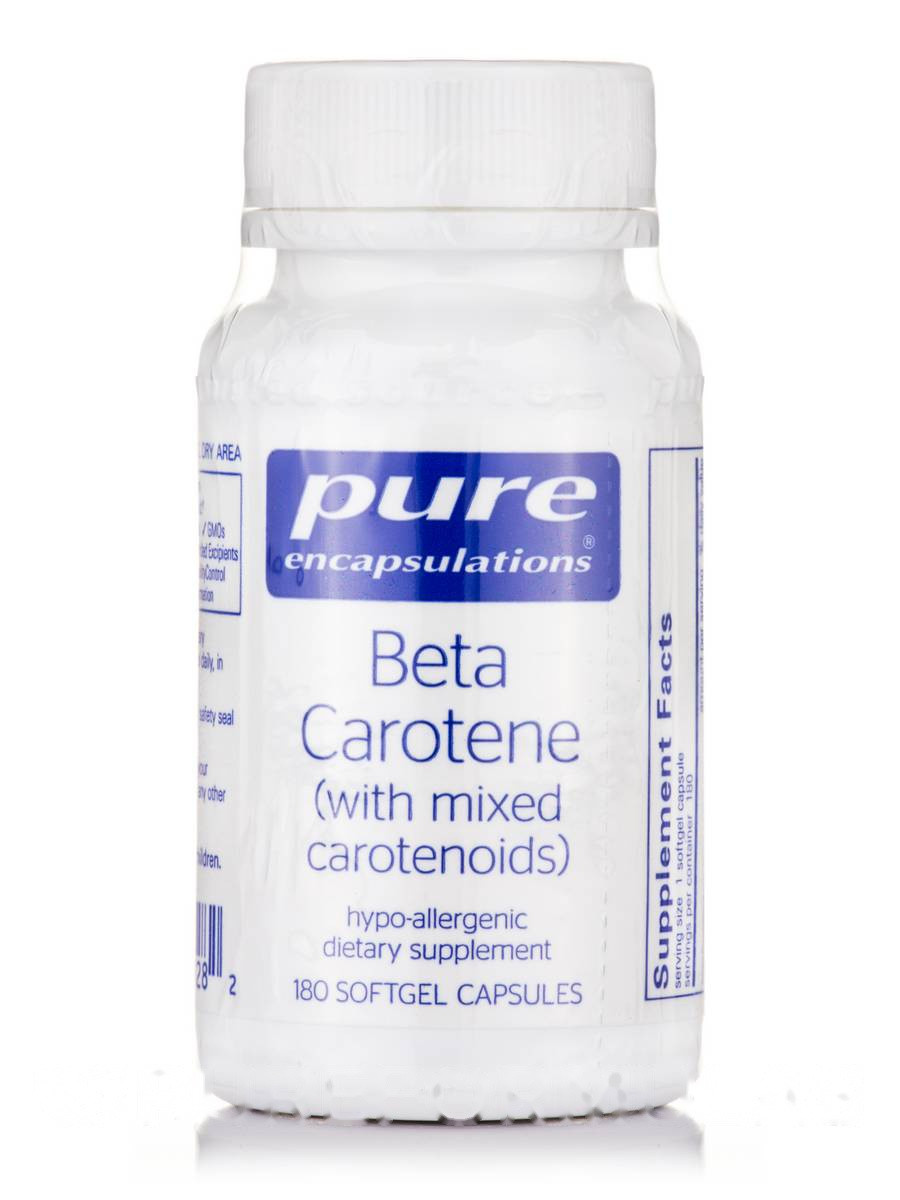 Бета-каротин (з змішаними каротиноїдами), Beta Carotene (with Mixed Carotenoids), Pure Encapsulations, 180 BX