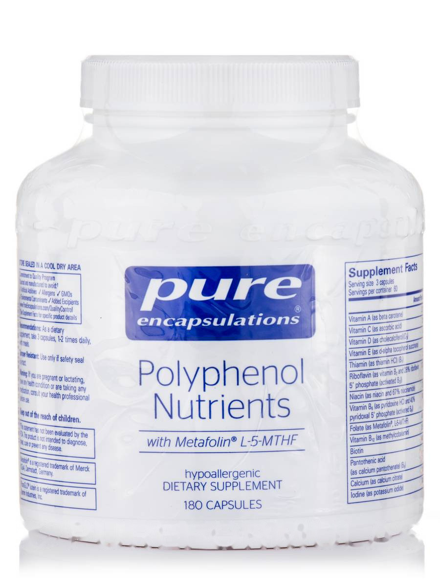 Поліфенолові поживні речовини з метафоліном L-5-MTHF, Pure Encapsulations, 180 капсул BX660