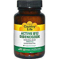 В-12 и фолиевая кислота, Active B12 Dibencozide, Country Life, 3000 мкг, 60 лед.