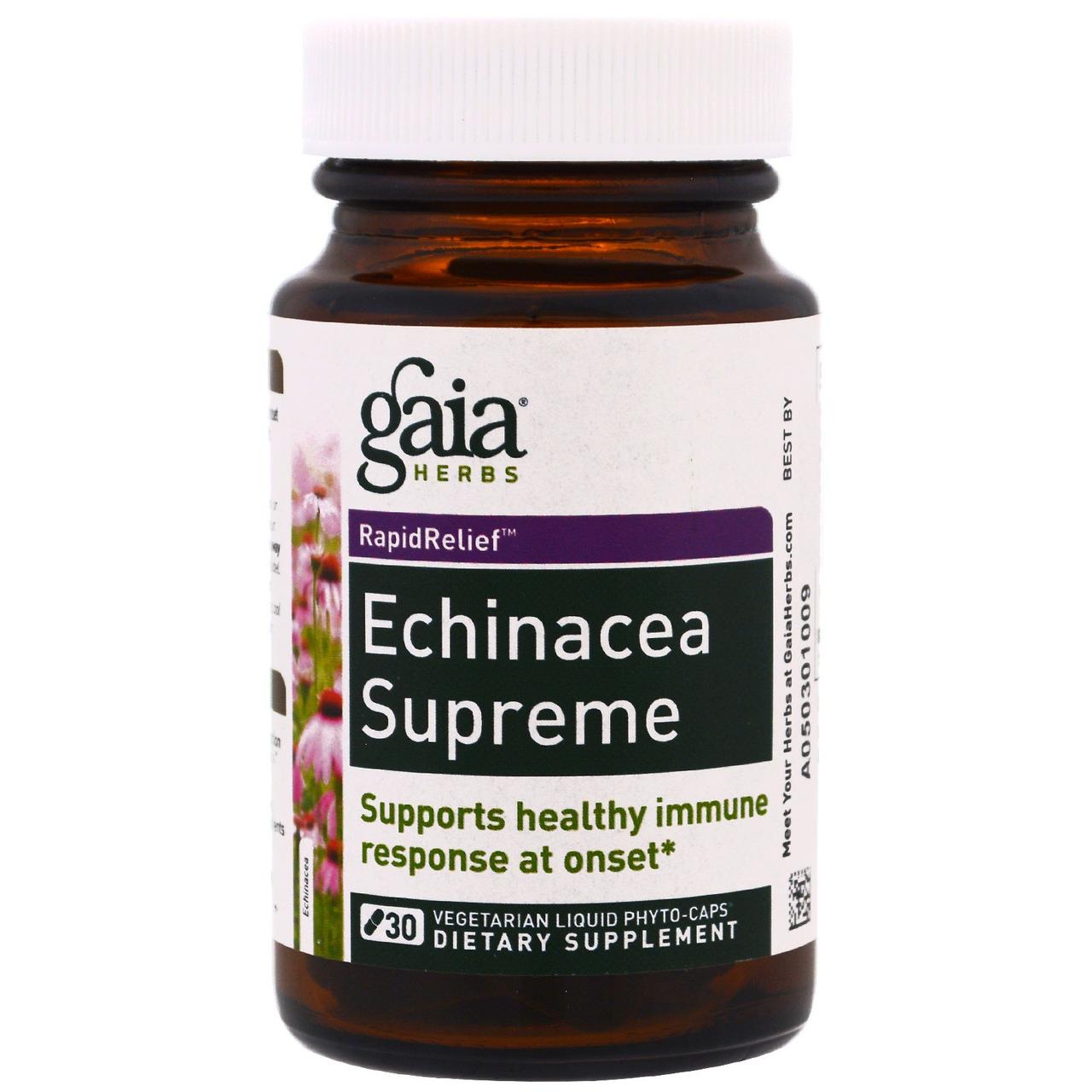 Gaia Herbs, Echinacea Supreme, 30 вегетаріанських рідких фітокапсул BX842, фото 1