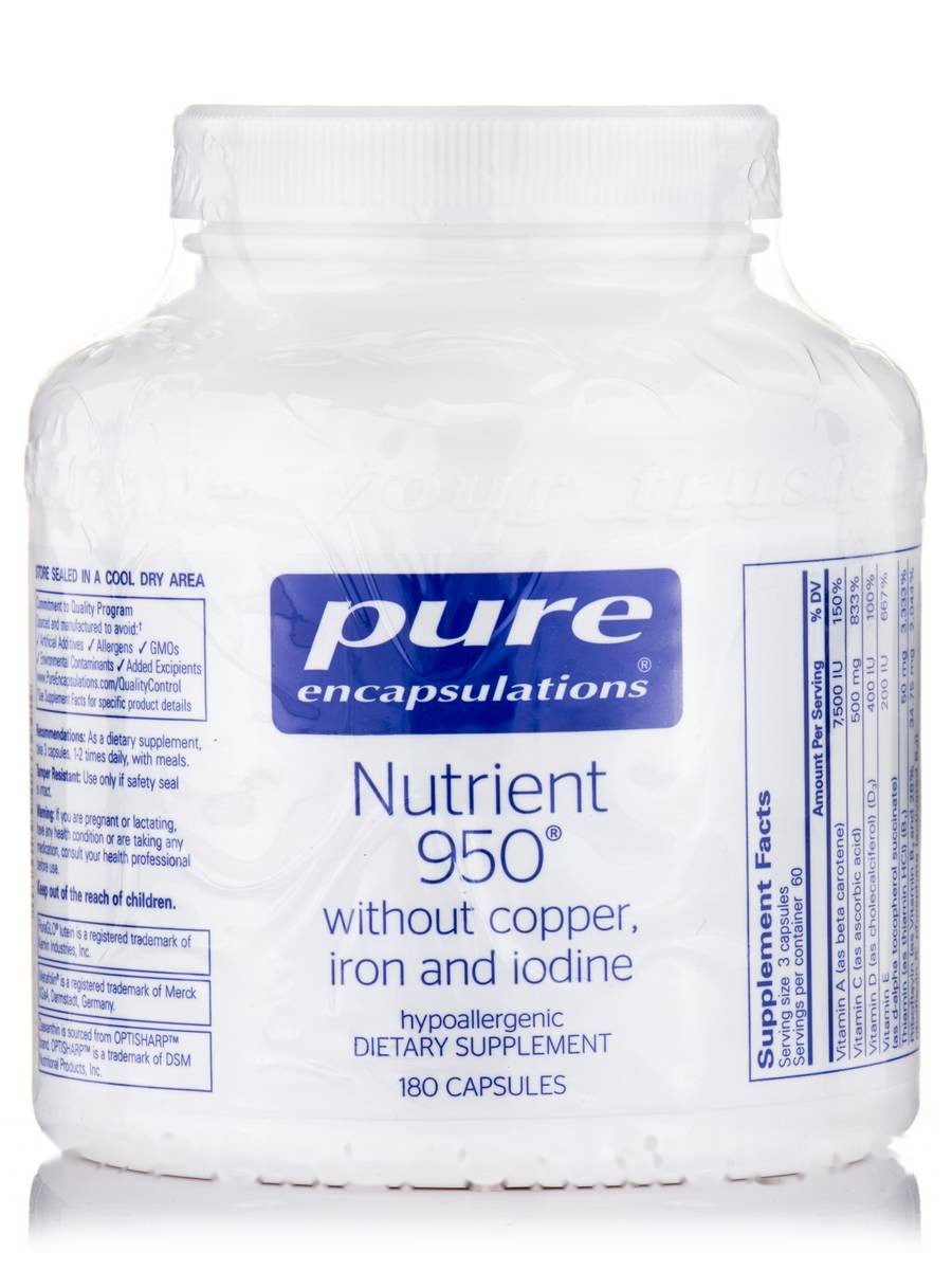 Поживний розчин 950 без міді, заліза та йоду, Nutrient 950 w/o Copper Iron and Iodine, Pure Encapsulations,