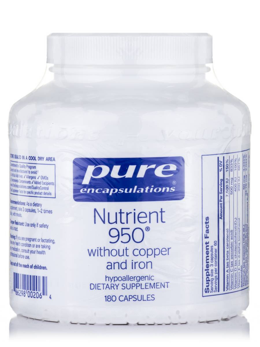 Поживний розчин 950 без міді та заліза, Nutrient 950 w/o Copper and Iron, Pure Encapsulations, 180 капсул B
