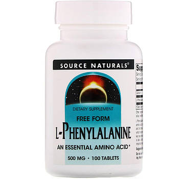 Фенілаланін, L-Phenylalanine, Source Naturals, 500 мг, 100 таблеток. BX170