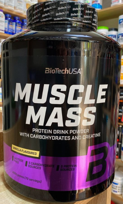 Високовуглеводний гейнер для набору ваги BioTech Muscle Mass 4000 г