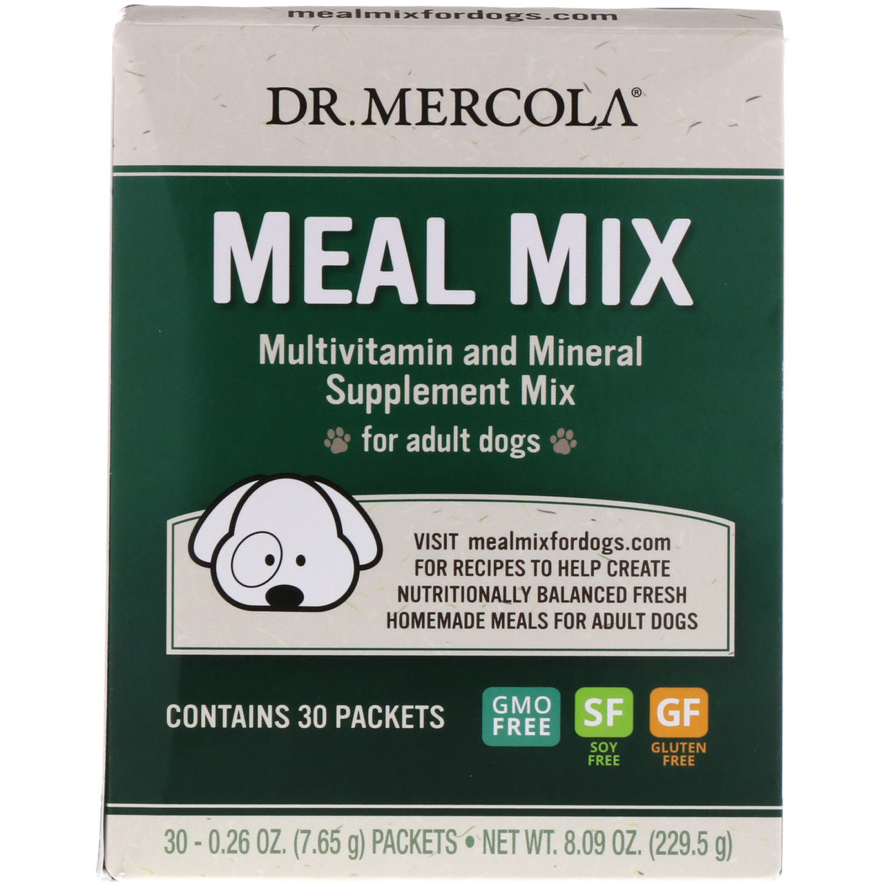 Dr. Mercola, Суміш їжі, мультивітамінна та мінеральна домішка для дорослих собак, 30 пакетиків, по 0,26 BX90