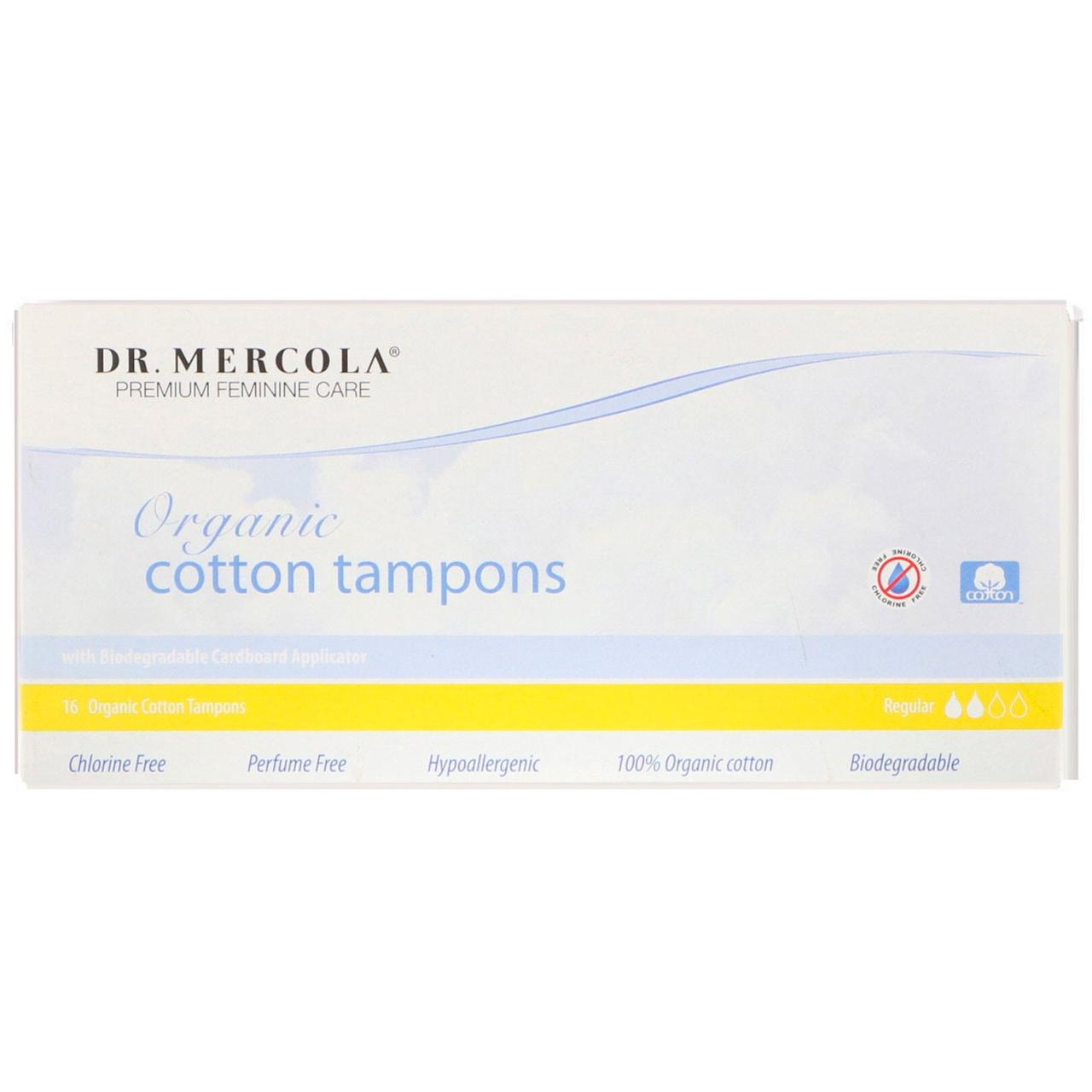 Dr. Mercola, Premium Feminine Care, Organic Cotton Tampons, Regular, 16 Organic Cotton Tampons with Applicator
