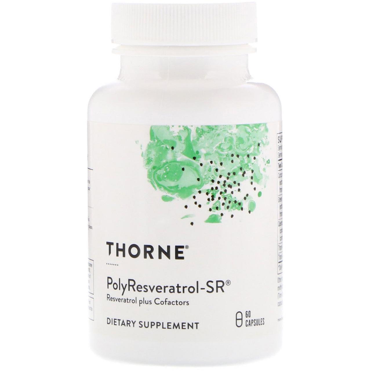 Ресвератрол, Птеростильбен, Куркумін, PolyResveratrol-SR, Thorne Research, 60 кап. Придатний до 12.2025. BX892, фото 1