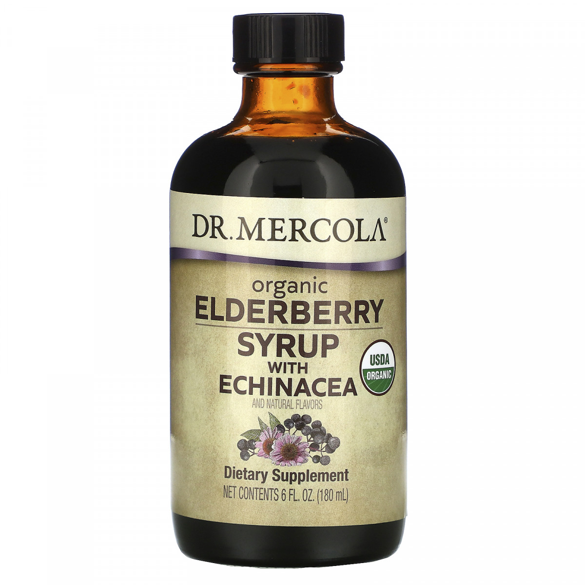 Органічний сироп із бузини з ехінацеєю, Organic Elderberry Syrup with Echinacea, Dr. Mercola, 180 мл BX961