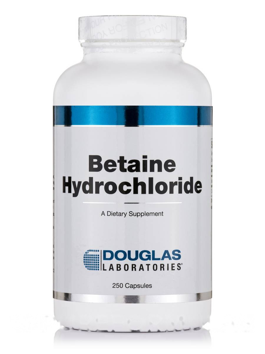Бетаїн гідрохлорид, Betaine Hydrochloride, Douglas Laboratories, 250 капсул BX265, фото 1