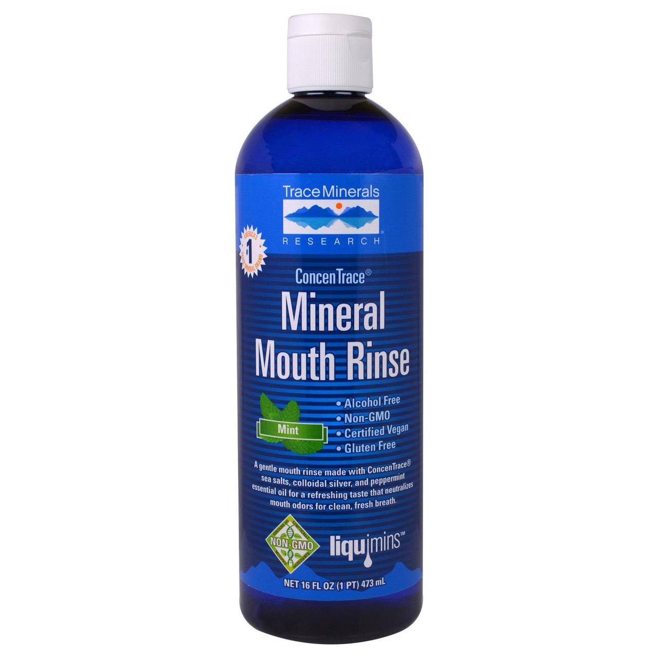 Trace Minerals Research, ConcenTrace, Мінеральний ополіскувач для порожнини рота, М'ята, 16 рідких унцій (473