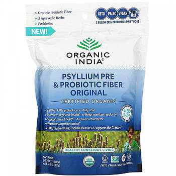 Пре- та пробіотичне волокно подорожника, оригінал, Psyllium Pre&Pbiotic Fiber, Original, Organic India, B