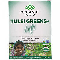 Смесь суперпродуктов, Tulsi Greens+ Lift, Superfood Blend, Organic India, 15 упаковок по 0,18 унции (5 г)