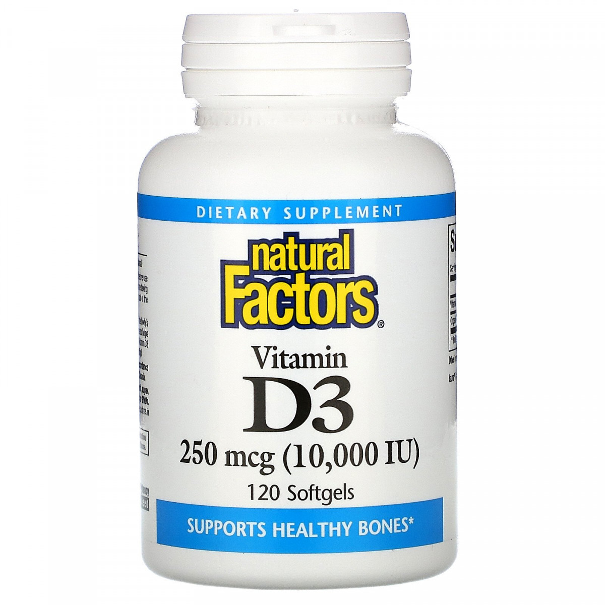 Вітамін Д3, Vitamin D3, Natural Factors, 250 мг (10000 МО), 120 м'яких капсул BX473
