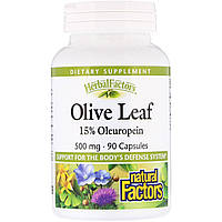 Экстракт листьев оливы, Olive Leaf, Natural Factors, 500 мг, 90 кап.