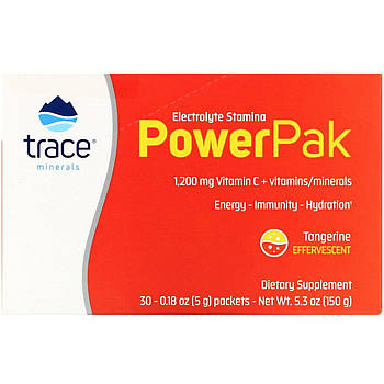 Trace Minerals Research, Electrolyte Stamina, Power Pak, 1200 мг, Tangerine, 30 Packets, 0.18 oz (5.2 g) Each